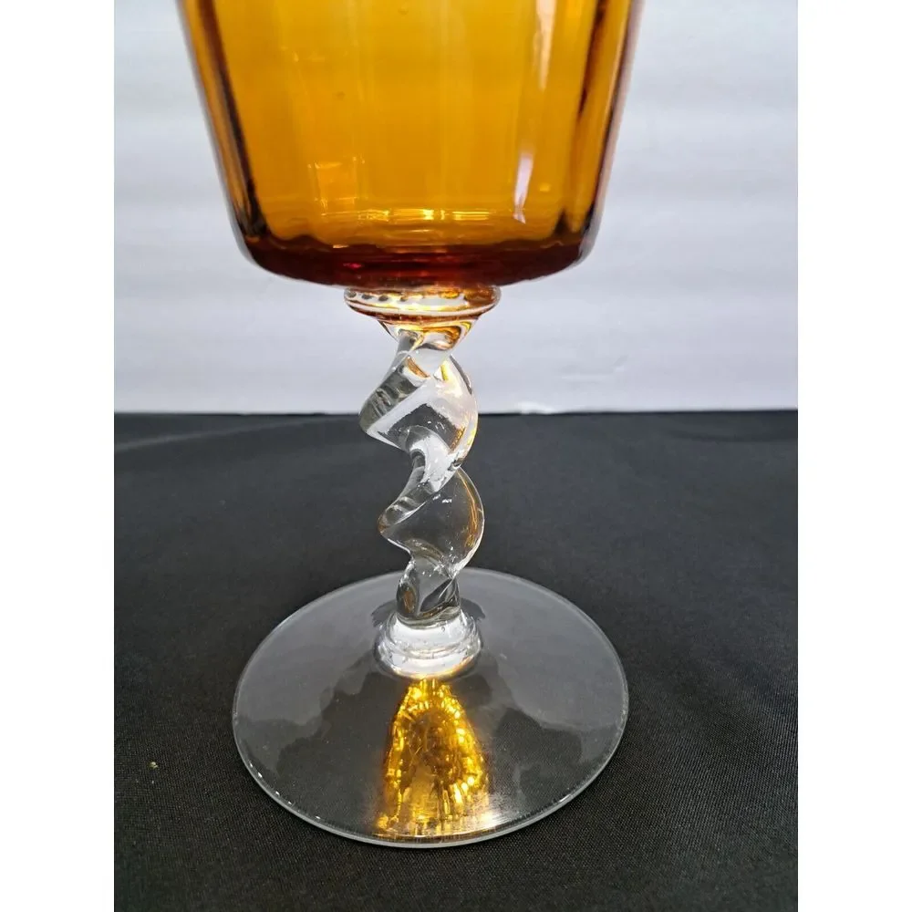 Vintage Amber Art Glass Large Paneled Flower‎ Vase Twisted Stem Scalloped